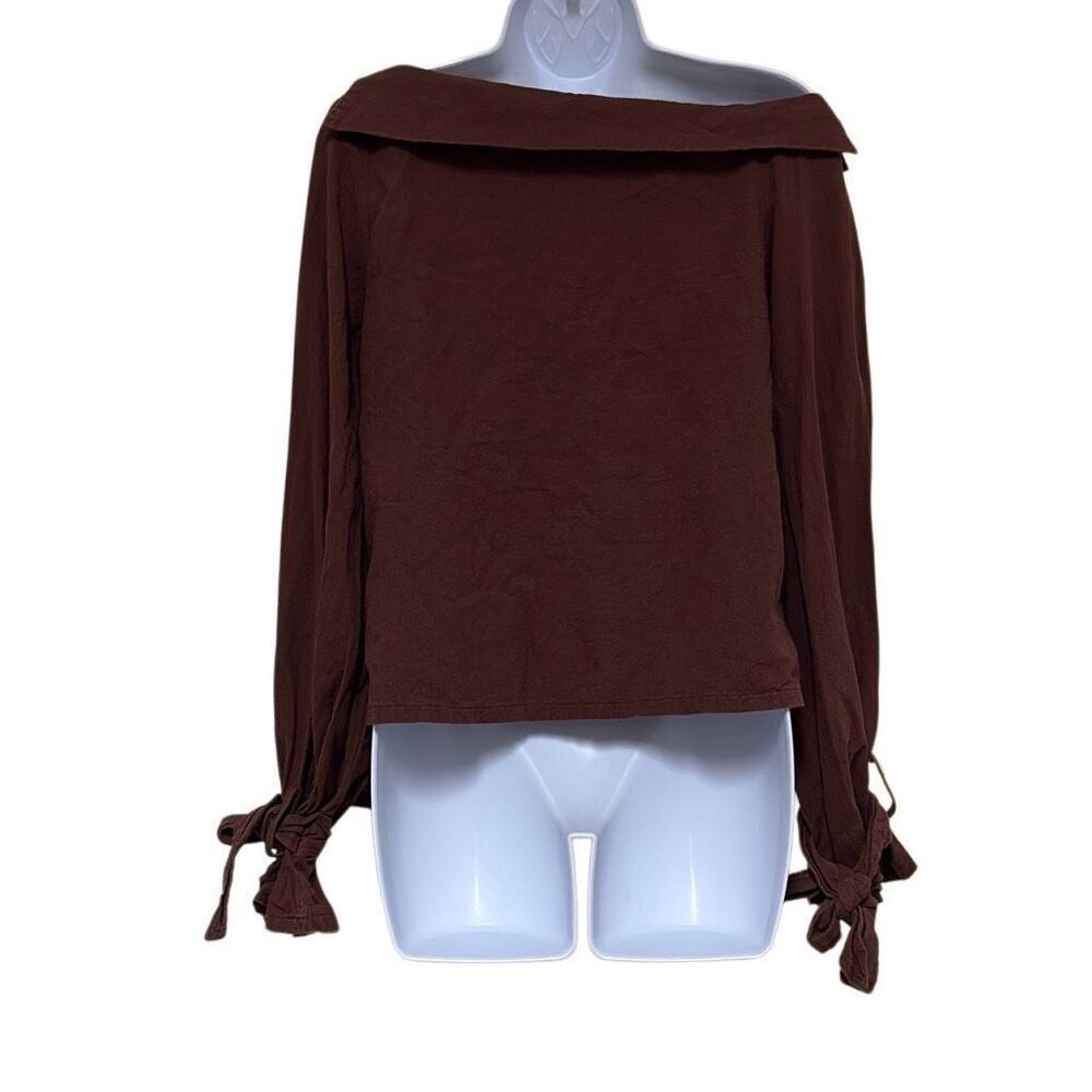 Storets Brown Vintage Off‎ Shoulder Collar Tie Sleeve Blouse Small Workwear